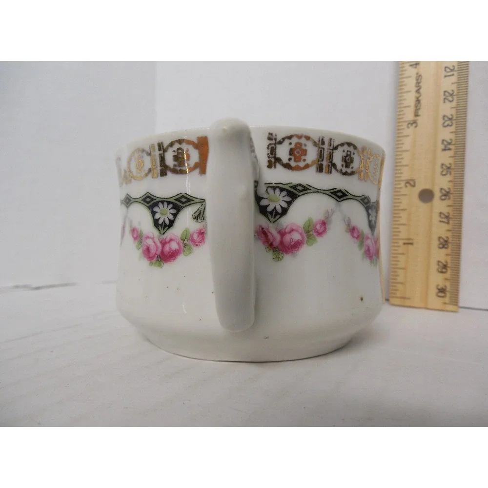 Antique German Porcelain Shaving Mug Metallic Rose Garland